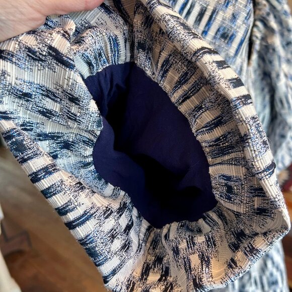 Munthe Chew Blue Ikat Puff Sleeve Babydoll Minidress Size 8 Medium with Pockets - Picture 13 of 14